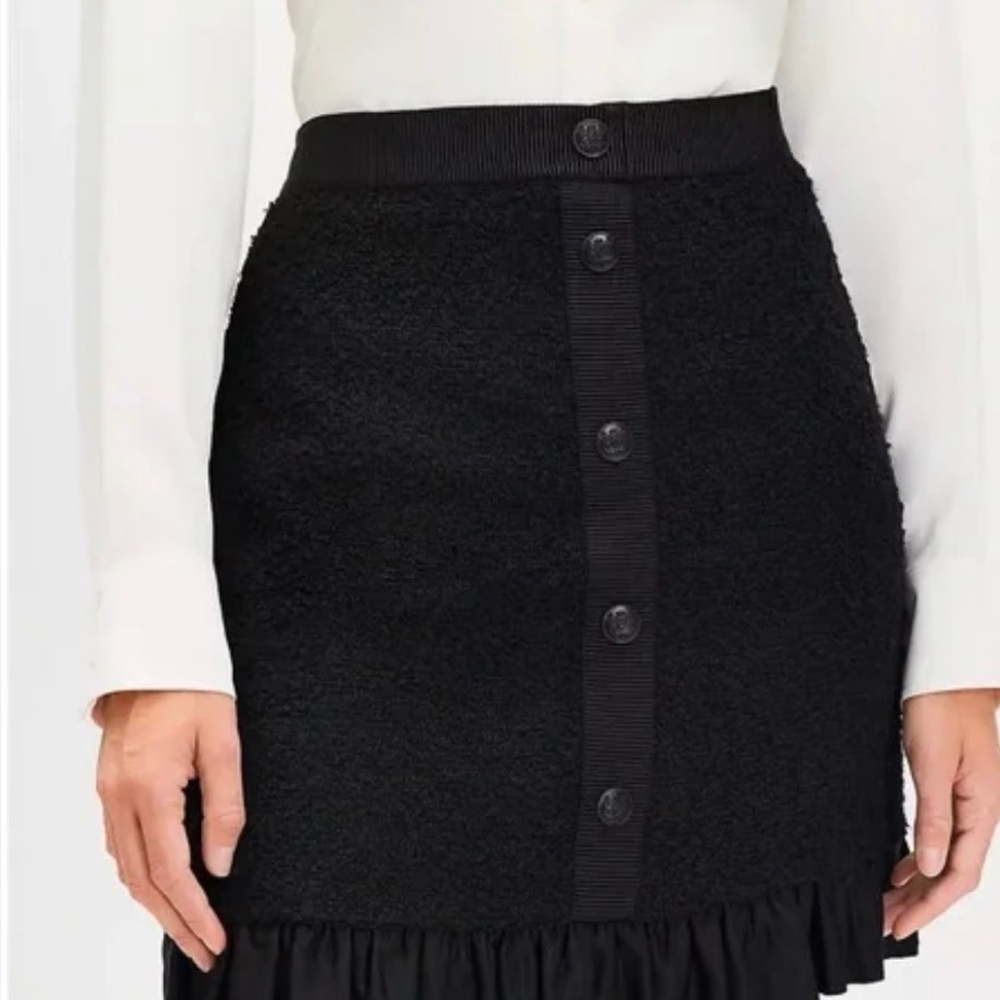LOFT Black Textured Mini Skirt with Front Buttons